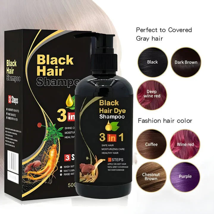 Shampoing Colorant pour Cheveux Noirs 3-en-1