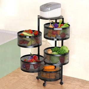 Étagère de Rangement Ronde Multi-Niveaux Rotative 360° avec Roulettes