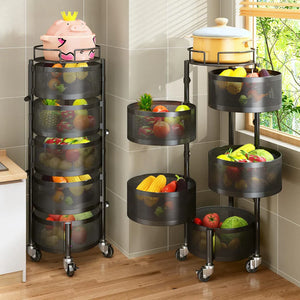 Étagère de Rangement Ronde Multi-Niveaux Rotative 360° avec Roulettes